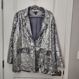 Boohoo Silver Sequin Blazer Jacket Size 14